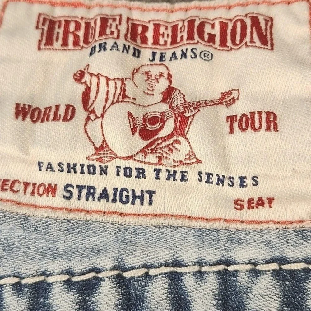 True Religion Shorts‎ Mens 30 Light Wash Distressed Denim Patch Cutoff Raw Hem